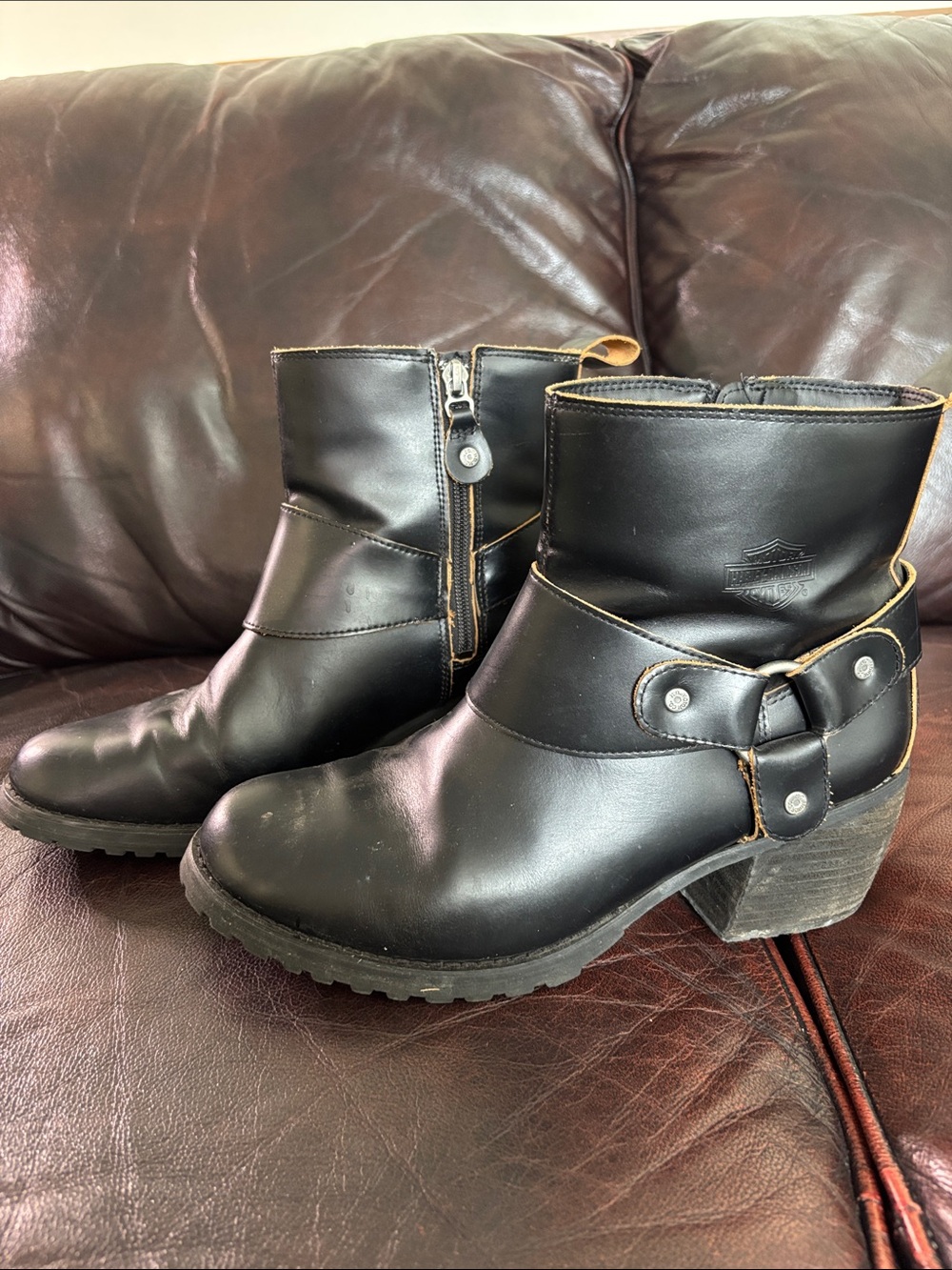 Harley-Davidson Black Leather Ankle Boots with Harness Accent